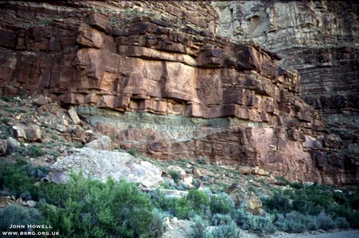 Mud filled, abandoned fluvial channel, eroded into channel-sandstone and over bank deposits. Tertiary of the Roan Cliffs Utah.