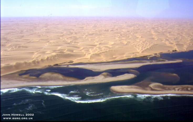 Barrier island, spit and lagoonal system from the coast of Namibia.